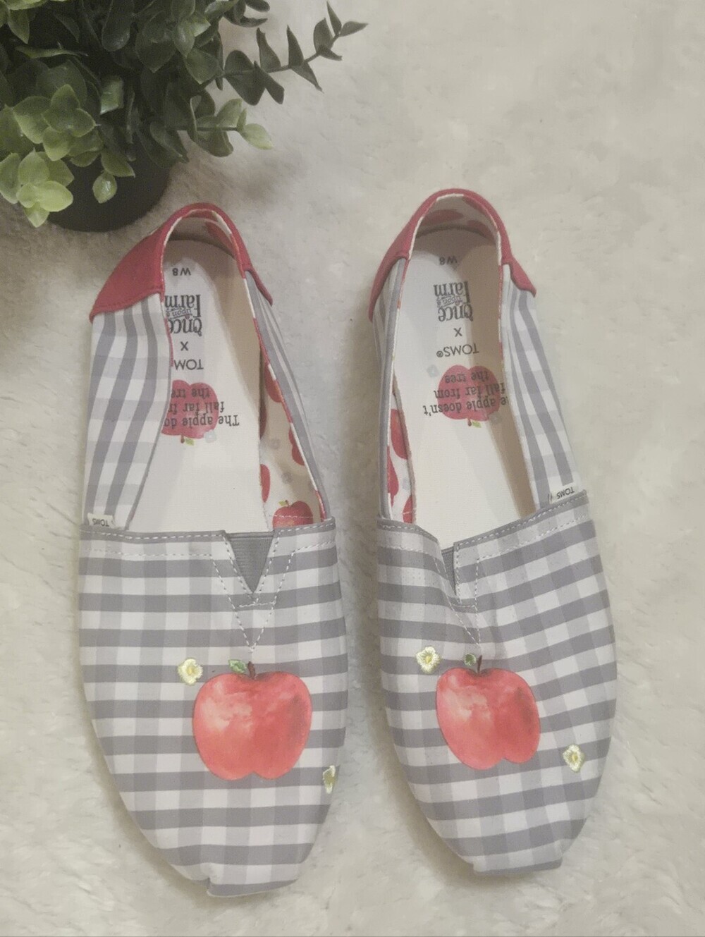 Limited Edition TOMS x Once Upon a Farm Apple Gingham Alpargata Flats, Size 8